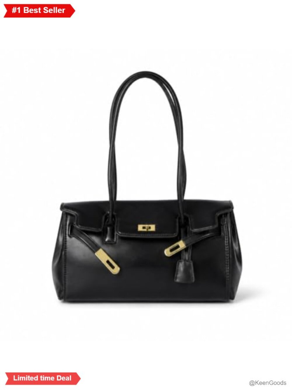 Vegan Leather Shoulder Bag Lock Closure Top Handle Purse